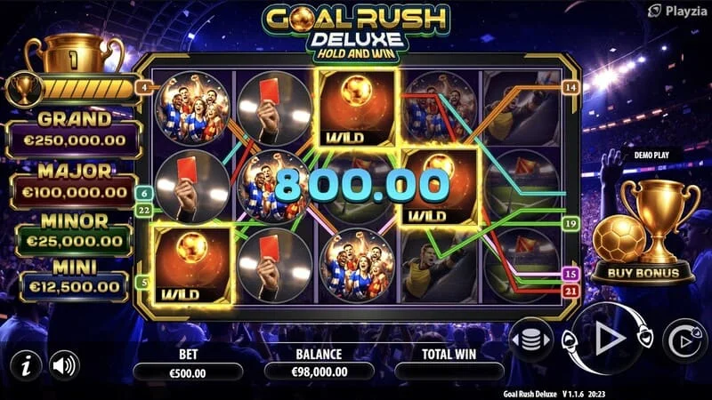 Goal Rush Deluxe - base game, nagre-reveal ng panalong linya
